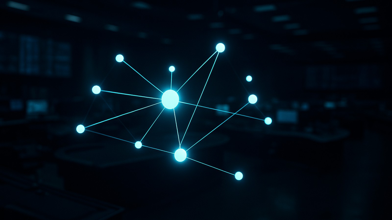 Abstract global payment network nodes over a dark financial floor: fiat and on-chain interoperability
