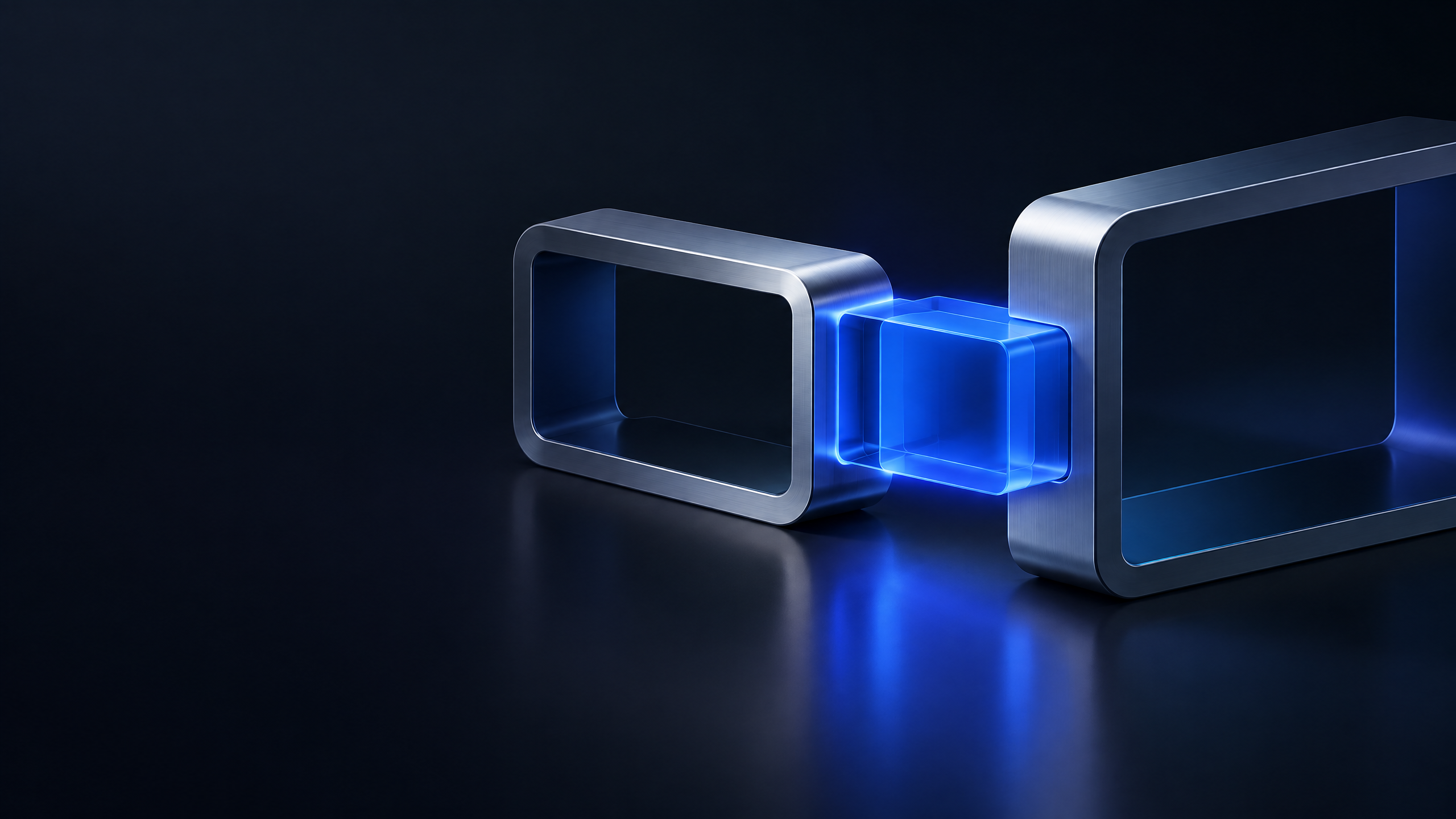Abstract editorial illustration of a technology component connecting two operating platforms