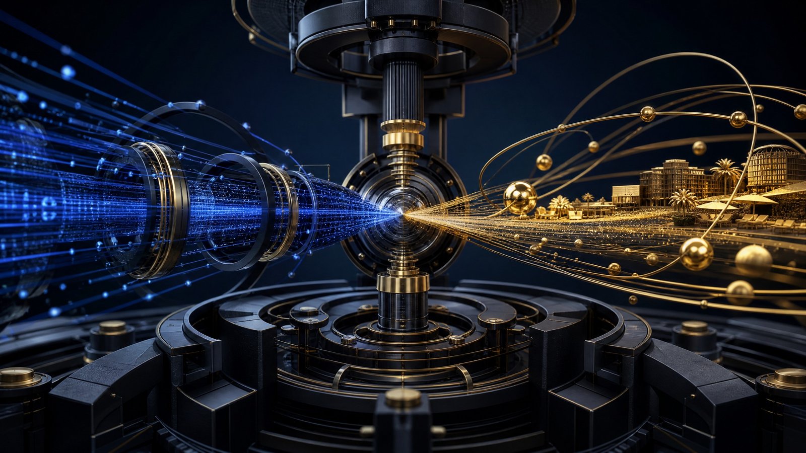 Abstract illustration of gaming, digital and hospitality systems converging into one operating platform