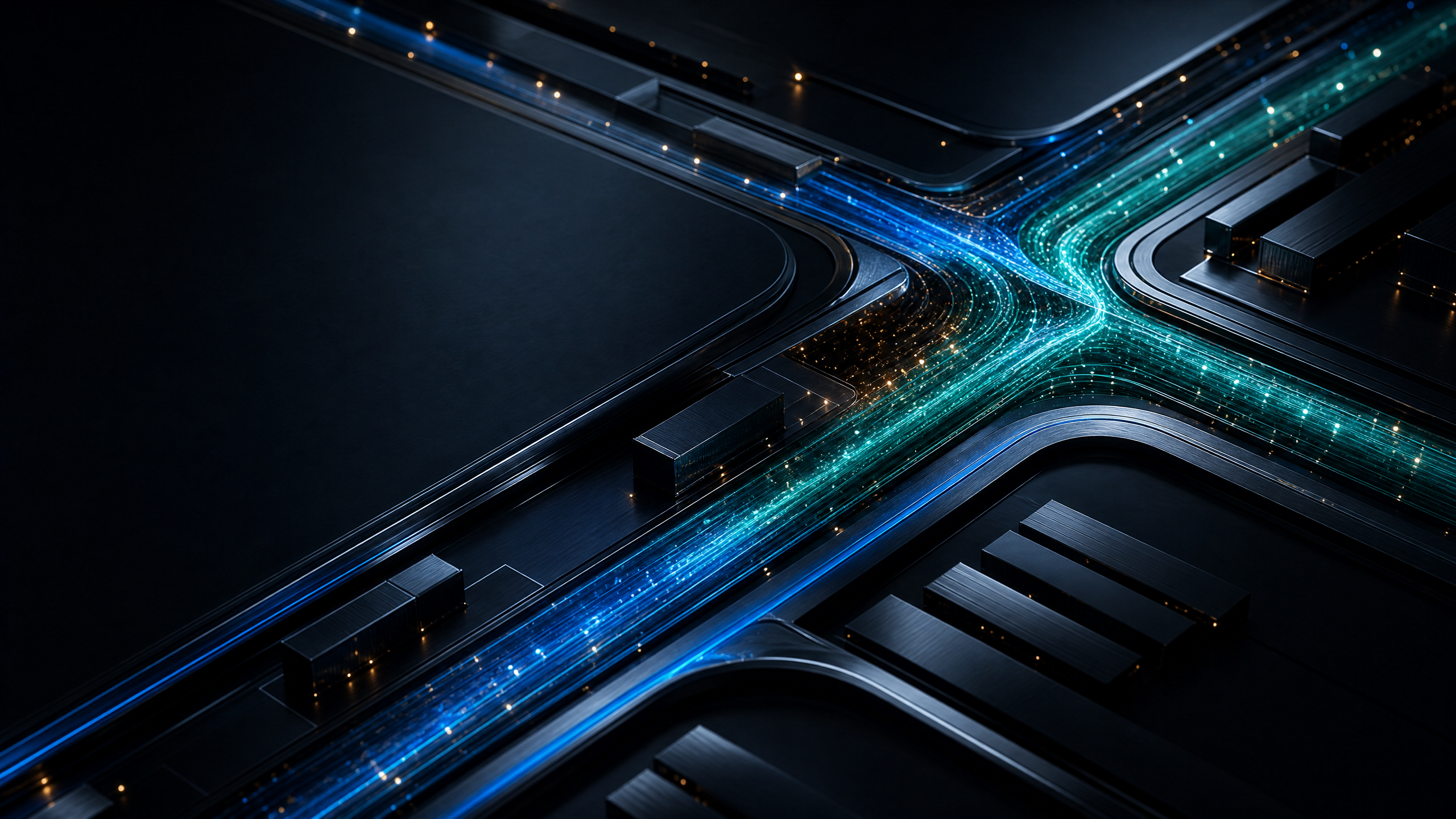 Abstract editorial visual of an enterprise logistics landscape with connected operational pathways.
