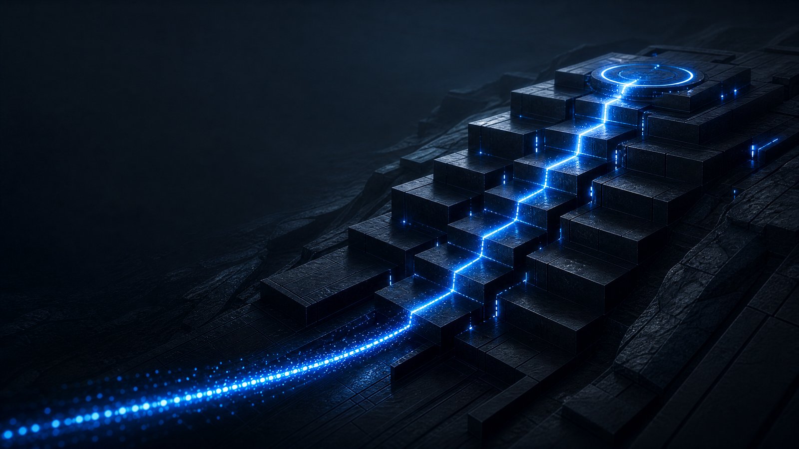 Abstract editorial illustration of an ascending strategic investment path