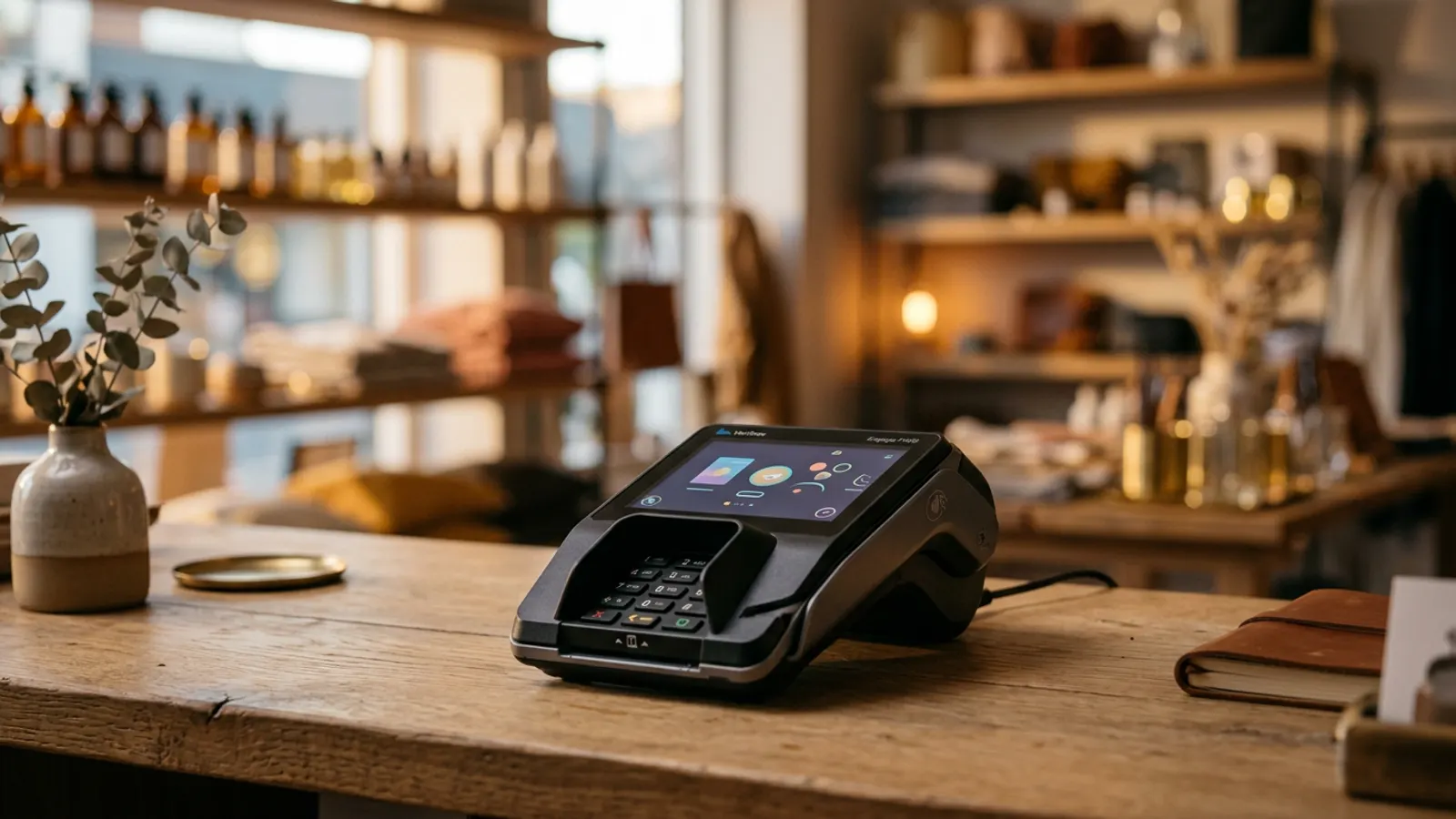 Card payment terminal on a boutique shop counter