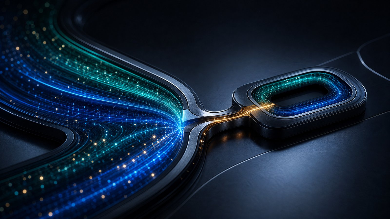 Abstract editorial visual of a distinct operating module joined to a wider logistics system.