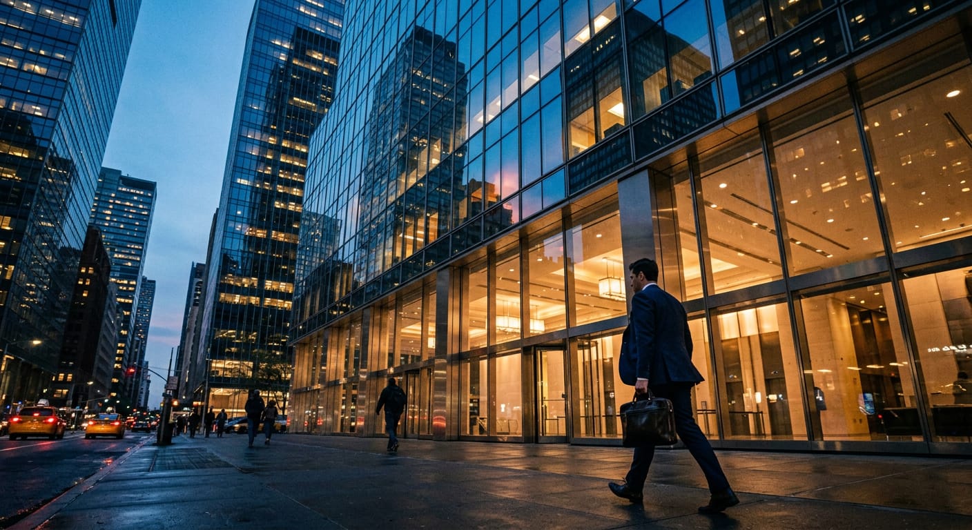 Investment bank towers in Manhattan at dusk, where the debt financing for the deal was arranged